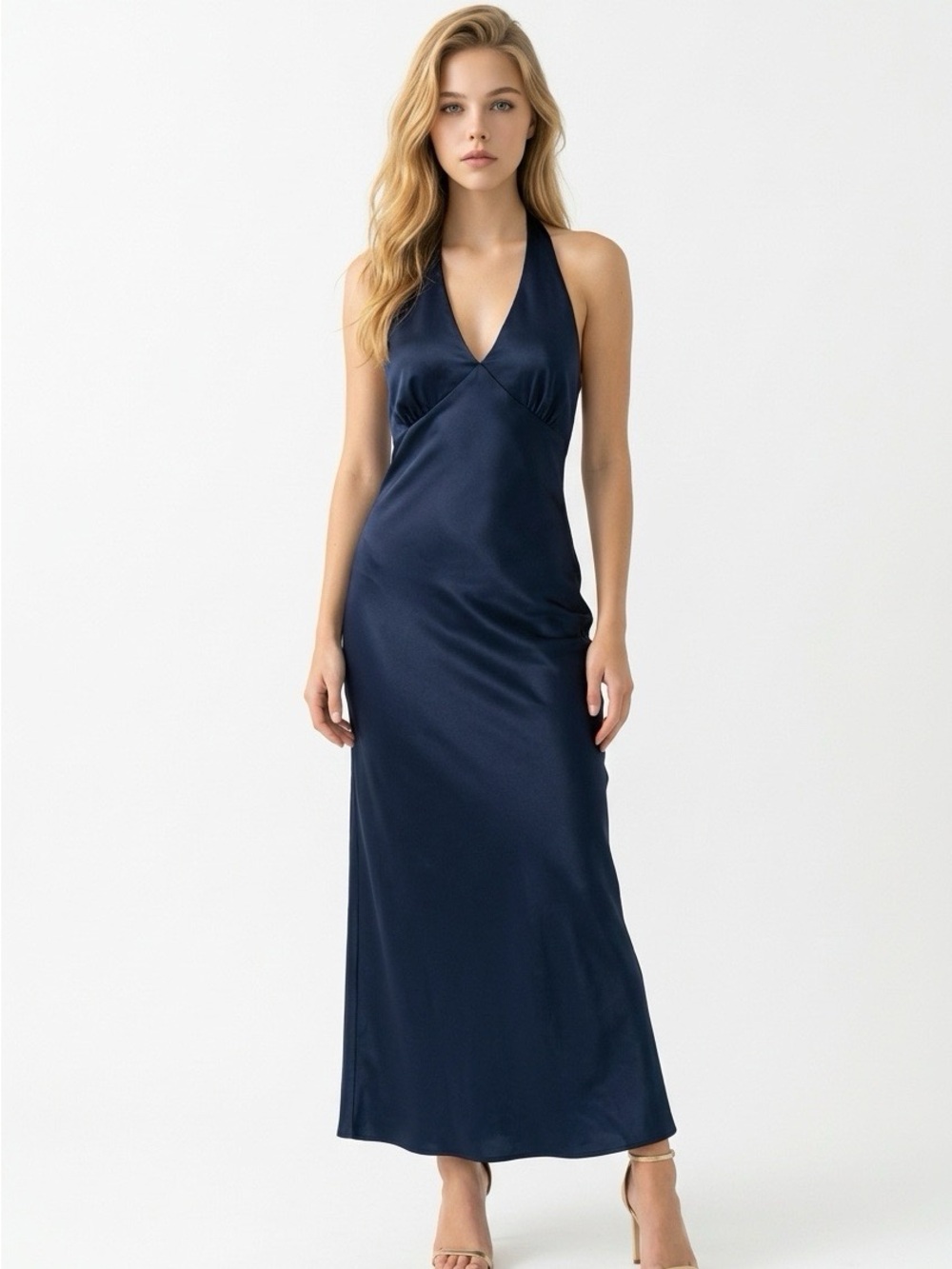 Old Navy Navy Blue Satin V-Neck Midi Dress Petite XL